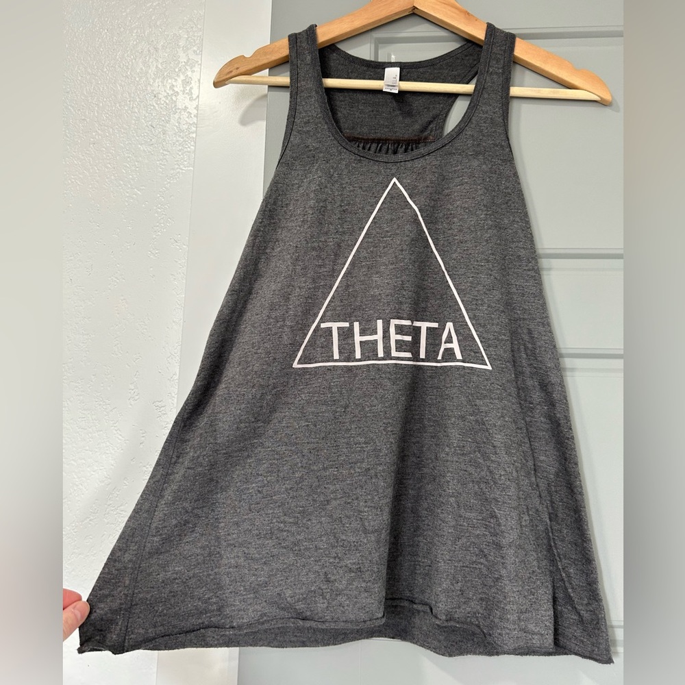Kappa Alpha Theta Flowy Grey Racerback Tank with geometric logo